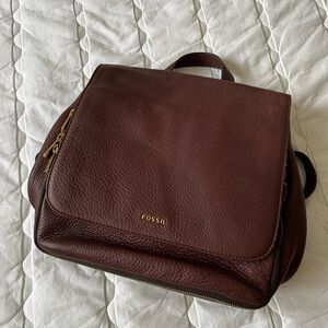 Fossil Brown Pebbled Leather Backpack